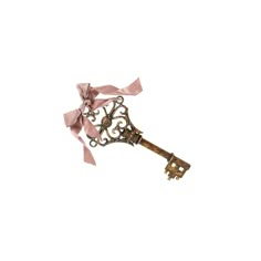 an antique key with pink ribbon tied around it