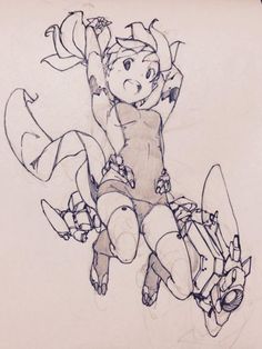 a drawing of a girl on a skateboard with her arms up in the air