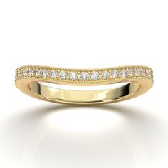 "Yellow Gold Milgrain Curved Wedding Band from AurosiJewelsCouture TRY BEFORE YOU BUY! With our exclusive at home try on service. Learn more here: https://www.etsy.com/listing/481629574/ This dazzling and unique milgrain curved wedding band for women from Aurosi Jewels is the perfect way to complement any engagement ring. The delicate and dainty band is studded with diamonds half way around to make it shine from every corner of the room. The contour style of the band is the perfect way to accent a halo style engagement ring, or even add a little bling to a solitaire band. Available in white, yellow, and rose gold, as well as Platinum, this yellow gold art deco inspired wedding band will complete your engagement set and make you extremely happy! Please feel free to reach out if you are inte Gold Milgrain Wedding Band, Wedding Band Matching, Milgrain Wedding Band, Matching Wedding Ring, Filigree Wedding Band, Solitaire Bands, Contour Wedding Band, Halo Style Engagement Rings, Matching Wedding Rings