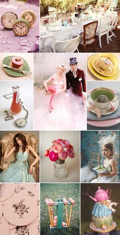 a collage of photos with different things on them including plates, cups and saucers