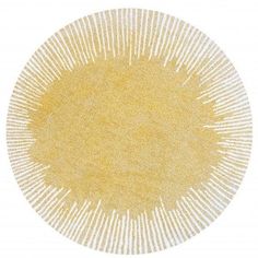 a yellow and white circular rug on a white background