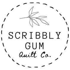 the scribblely gum quilt co logo is black and white with an olive branch on it