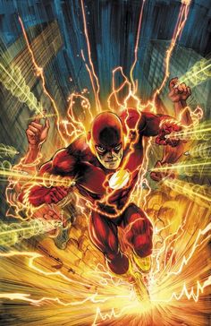 the flash in action with his arms outstretched