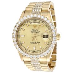 18K Yellow Gold Mens Rolex Presidential Prong Diamond Day-Date 36mm Watch 8 CT. Rolex Presidential, Mens Rolex, Rolex Diamond, Rolex Milgauss, Gold Diamond Watches, Gold Rolex, Used Watches, Rolex Air King, Best Watches For Men