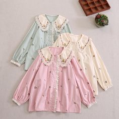 Material: Polyester Measurement cm in Shoulder 40 15.75 Bust 124 48.82 Sleeve 56 22.05 Length 67 26.38 Goblincore Dress, Cottagecore Skirts, Dresses Cottagecore, Pan Collar Blouse, Fairycore Dresses, Cottagecore Dresses, Cottagecore Clothes, Fairycore Clothes, Peter Pan Collar Blouse