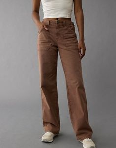 The it fit you need, with a high rise and wider leg from the thigh through the ankle. Wide Leg Brown Flare Jeans For Work, Relaxed Fit Utility Bottoms For Fall, Brown High Rise Jeans For Work, High Rise Brown Jeans For Work, High Rise Brown Jeans For Workwear, Elevated Casual Pants With Five Pockets, Stretch Bottoms For Elevated Casual Fall Wear, High Waist Wide Leg Pants For Fall, High Rise Cotton Pants For Fall