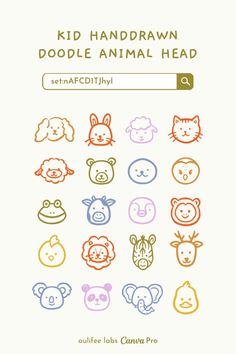 an animal head icon set with different colors and shapes on the bottom half of it