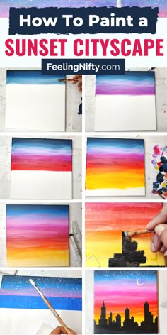 how to paint a sunset cityscape with acrylic paints