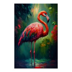 a painting of a flamingo standing in the rain