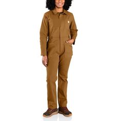 This is your everyday, do-it-all women's coverall. They're built with our strongest canvas yet and feature double the stretch. They also include multiple utility pockets for the added storage you need for your supplies while on the job. Features8.5-ounce, 97% cotton / 3% elastaneBuilt to move with durable Rugged Flex® stretch technology that recovers after every wearRelaxed fit through the hip and thigh and a straight leg openingZip frontAdjustable tab waistTwo drop-in chest pocketsMultiple util Carhartt Coveralls, Carhartt Womens, Carhartt Women, Womens Scrubs, Bib Overalls, Vest Jacket, Stretch Canvas, Work Wear, Jumpsuit Romper