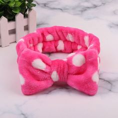 Women's Fleece Headband with Bow - Wnkrs Korean Headband, Sahara Rose, Korean Facial, Bow Hairband, Fleece Headbands, Wash Face, Stylish Headbands, Spa Headband, Watermelon Red