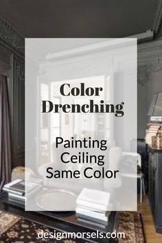 color drenching painting ceiling same color Dark Navy Ceiling, Dark Gray Walls And Ceiling, Vaulted Ceiling Same Color As Walls, Low Ceiling Home Decor, Painting Room All One Color, Dark Living Room Ceiling, Canal Street Sherwin Williams, Black Ceiling Blue Walls, Monochromatic Walls And Ceiling