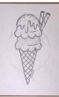 a drawing of an ice cream cone with two scoops