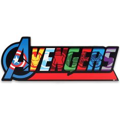 the avengers logo is shown in multicolored letters