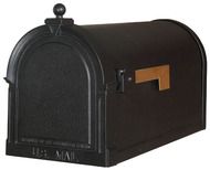 a black mailbox with the letter f on it's front and side panel