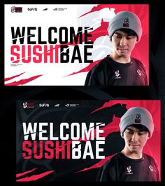 two banners for sushibae are shown in red and black