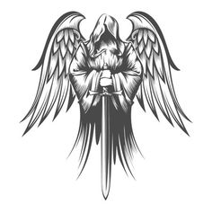 Tattoo Designs Angel, Angel Tattoo Drawings, Angel Warrior Tattoo, Angle Tattoo, Guardian Angel Tattoo, Angel With Wings, Egyptian Tattoo Sleeve, Engraving Tattoo, Angel Wings Tattoo