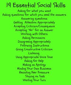 19 Essential Social Skills Repinned by SOS Inc. Resources pinterest.com/sostherapy/. Social Skills Adults With Disabilities, Social Skills Adults, Improve Social Skills, Social Skills Groups, Teaching Social Skills, Childcare Activities