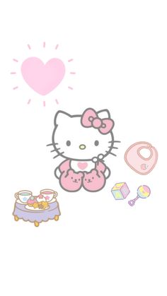 the hello kitty wallpaper is pink and has an image of a cake on it