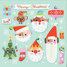 christmas stickers with santa claus and other decorations