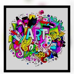 the word art is surrounded by colorful doodles