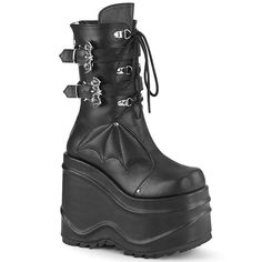 PRICES MAY VARY. Textile Heel: 6" Tpr sole 6" Wedge Platform Lace-Up Ankle Boot, Back Metal Zip Alternative Shoes, Goth Boots, Festival Shoes, Punk Boots, Gogo Boots, Cosplay Shoes, Wings Design, Womens Knee High Boots