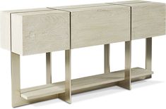 the sideboard is made out of wood and has two shelves on each side, one with