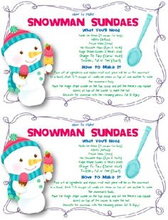 two snowman sundaes are shown on the front and back of this book