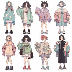 several anime characters wearing different outfits