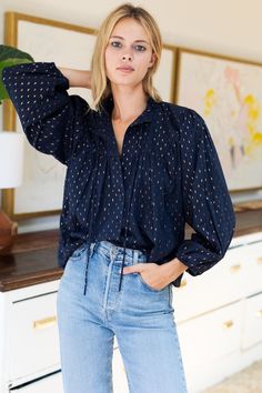 Camp Fashion, Emerson Fry, Gold Dot, Fashion Now, Gold Dots, Blouse Outfit, Favorite Jeans, Fashion Forward, Shirt Blouses