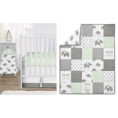 a baby crib bedding set with an elephant theme