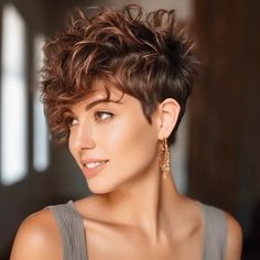 Asymmetric Curly Pixie Cut Hairstyles Trending, Short Wavy Haircuts, Short Curly Pixie, Natural Curly Hair Cuts, Bob Haircut Curly, Short Curly Hairstyles