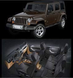 the interior and exterior of a jeep