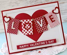 a valentine's day card with hearts and bunting