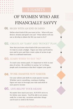 the 5 habitts of women who are financially savvy info sheet with text