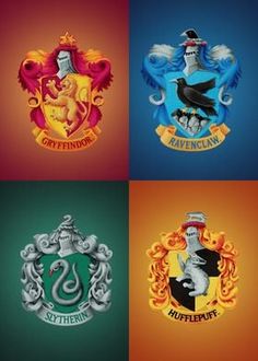 four different harry potter crests