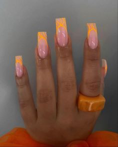 Orange pastel swirl nails summer acrylic nails long Freestyle Nails Coffin Medium, Orange Full Set Nails, Baddie Nail Art Medium Length, Lolo Summer, French Tip With Color, Spring Nails Black Women, Caribbean Nails Designs, Summer Nails Black Women, Caribbean Nails