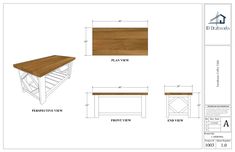 the plans for a coffee table and bench are shown