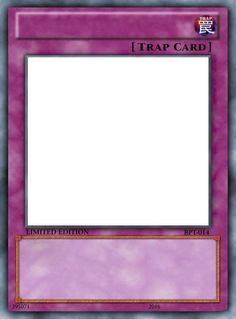 a purple and white card with the word trap card on it's back side