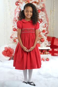 Holly - Corduroy Red Strasburg Children Berry Embroidery, Red Christmas Dress, Girls Holiday, Kids Christmas Outfits, Holly Berry, Soft Red, Kids Ideas, French Seam, Pinterest Girls