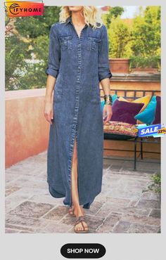 Denim Long Sleeve Maxi Dress Denim Shirt Dress Women, Cheap Midi Dress, Soft Surroundings Dresses, Classic Shirt Dress, Denim Maxi Dress, Stil Inspiration, Maxi Shirt Dress, Denim Shirt Dress, Maxi Dress Online