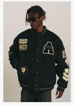 Streetwear Outfit Men, Embroidery Jacket, Loose Fashion, Varsity Jackets, Varsity Jacket Men, Casual Outerwear, Letterman Jacket, Letter Embroidery, Style Hip Hop