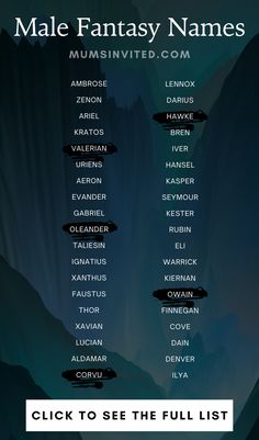 the male fantasy names list is shown in this screenshoter's image, which includes