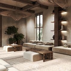 a living room filled with lots of white furniture