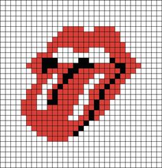 A pixel art template of The Rolling Stones' 1971 logo. Nirvana Pixel Grid, Perler Bead Band Logos, Alpha Patterns Music, Band Logo Pixel Art, Album Covers Pixel Art, Band Pixel Art, Album Cover Pixel Art, Band Cross Stitch, Music Pixel Art