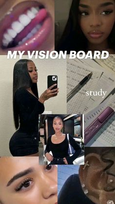 Black girl vision board♡ Baddie School Aesthetic, Insecure Boyfriend, Girl Vision Board, My Vision Board, Manifesting Vision Board, Vision Board Photos, Vision Board Goals, Dream Vision Board, Life Vision Board