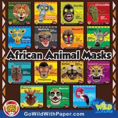 an african animal mask is featured in this poster for children's book, wild with paper