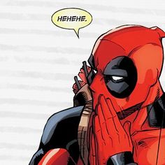 the deadpool is covering his face with his hands