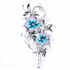 an artistically designed flower with blue and white flowers in the center on a white background