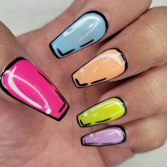 Colorful Pop Art Press on Gel Nails Various Sizes and Shapes - Etsy Comic Nails, Flame Nail Art, Colorful Pop Art, Nail Cuticle, Star Nails, Oval Nails, Fire Nails, Nail Shop, Nail Sizes